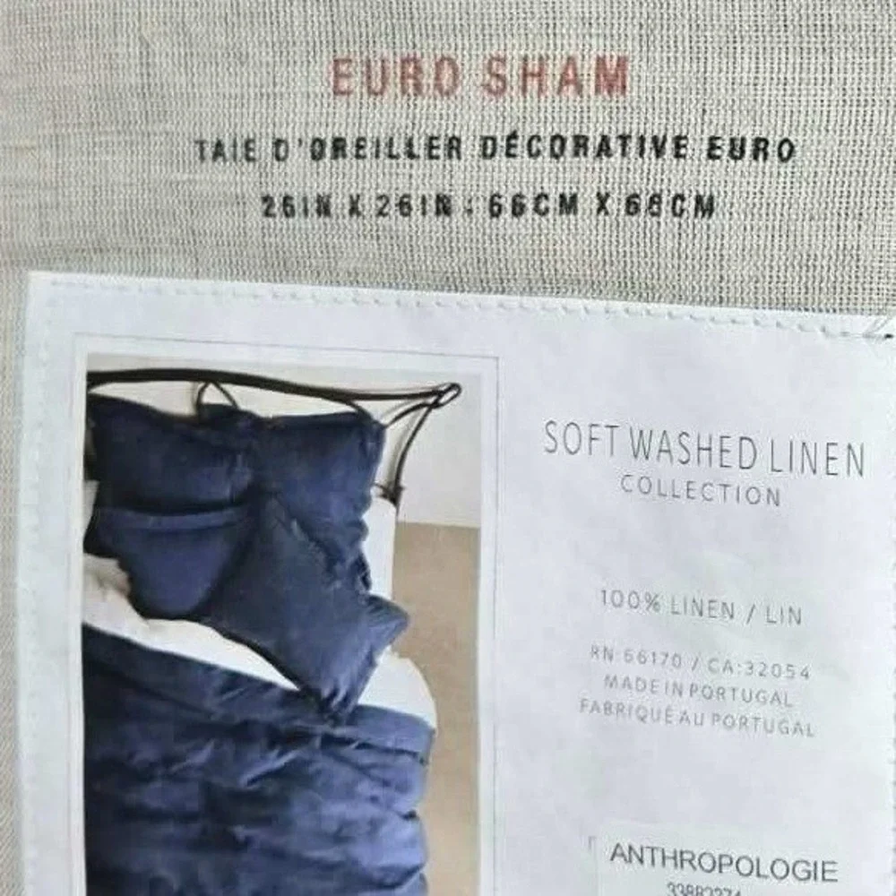 Anthropologie Euro Sham Navy Blue Soft Washed Linen Square 26x26